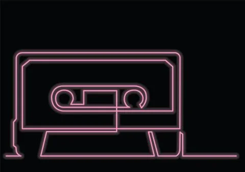 Continuous line drawing of audio cassette with neon vector effect Stock Illustration