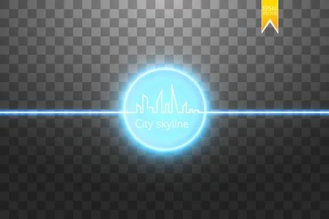 Continuous line drawing of big city skyline with neon vector effect Stock Illustration