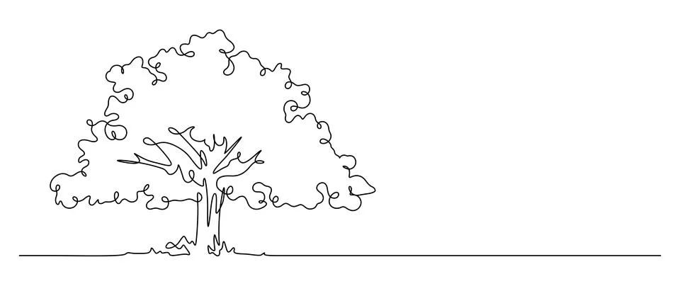 Continuous line drawing of big tree environmental concept Stock Illustration