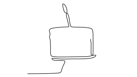 Continuous line drawing. Birthday cake with candle. Symbol of celebration. Black Stock Footage 143528568