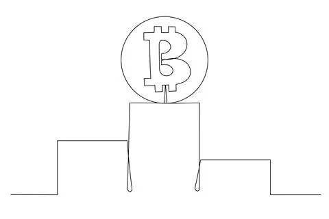 Continuous line drawing of bitcoin sign on a pedestal. For the design of ma.. Stock Illustration