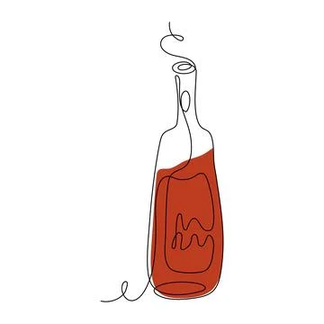 Continuous line drawing bottle of red wine Stock Illustration