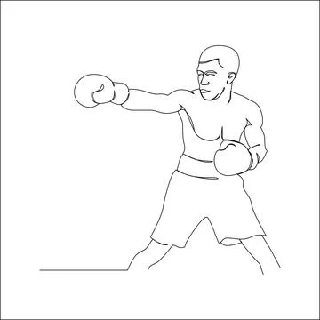 Continuous line drawing of a boxer throwing a straight punch Stock Illustration