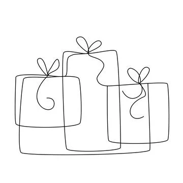 Continuous Line Drawing boxes with gifts, purchases. Trendy one line draw des Stock Illustration