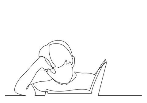 Continuous line drawing of boy reading book Stock Illustration