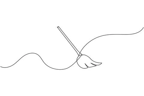 Continuous line drawing of broom cleaner tool minimalist home cleaning equi.. Illustrazione stock