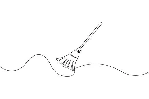 Continuous line drawing of broom cleaner tool minimalist home cleaning equi.. Stock Illustration
