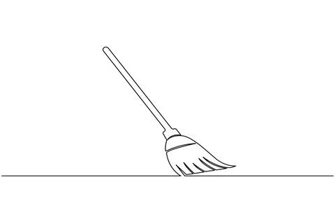 Continuous line drawing of broom cleaner tool minimalist home cleaning equi.. Stock Illustration
