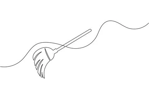 Continuous line drawing of broom cleaner tool minimalist home cleaning equi.. Illustrazione stock
