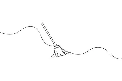 Continuous line drawing of broom cleaner tool minimalist home cleaning equi.. Stock Illustration