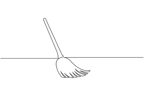 Continuous line drawing of broom cleaner tool minimalist home cleaning equi.. Illustrazione stock