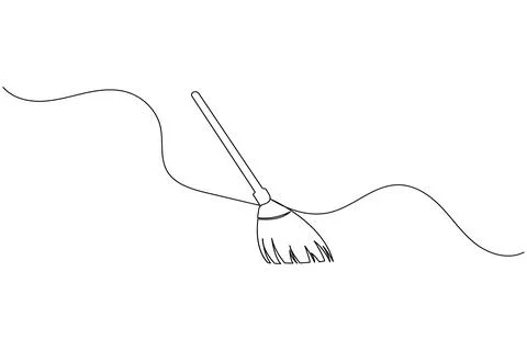 Continuous line drawing of broom cleaner tool minimalist home cleaning equi.. Stock Illustration