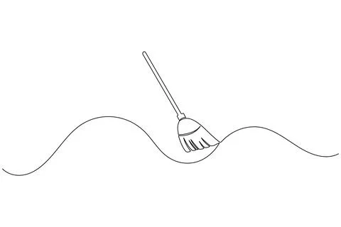 Continuous line drawing of broom cleaner tool minimalist home cleaning equi.. Stock Illustration