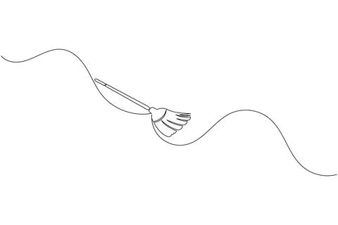 Continuous line drawing of broom cleaner tool minimalist home cleaning equi.. Stock Illustration