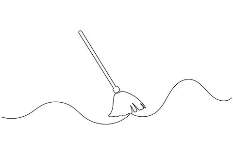 Continuous line drawing of broom cleaner tool minimalist home cleaning equi.. Stock Illustration