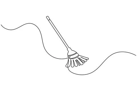 Continuous line drawing of broom cleaner tool minimalist home cleaning equi.. Stock Illustration