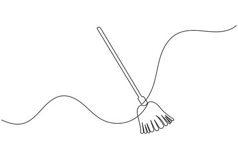 Continuous line drawing of broom cleaner tool minimalist home cleaning equi.. Stock Illustration