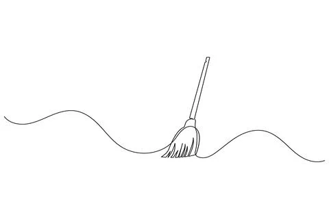 Continuous line drawing of broom cleaner tool minimalist home cleaning equi.. Stock Illustration