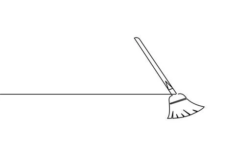 Continuous line drawing of broom cleaner tool minimalist home cleaning equi.. Illustrazione stock