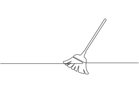 Continuous line drawing of broom cleaner tool minimalist home cleaning equi.. Stock Illustration