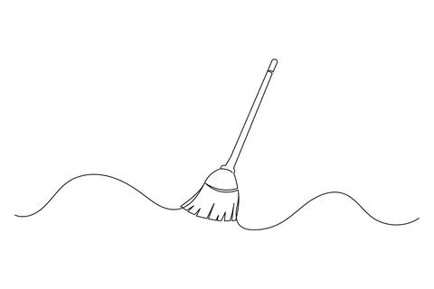 Continuous line drawing of broom cleaner tool minimalist home cleaning equi.. Stock Illustration