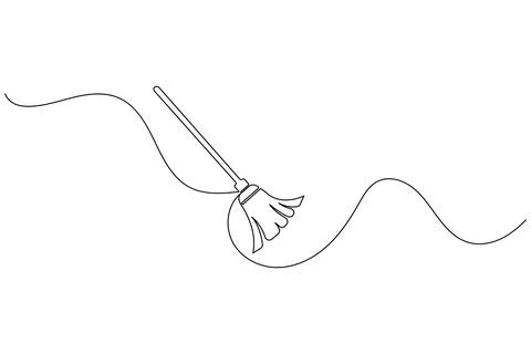 Continuous line drawing of broom cleaner tool minimalist home cleaning equi.. Stock Illustration