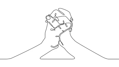 Continuous line drawing Business concept of fighting hands Stock Footage 92122034