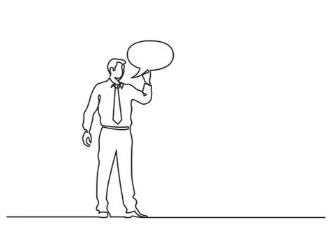 Continuous line drawing of business concept - businessman expressing his opin Illustrazione stock