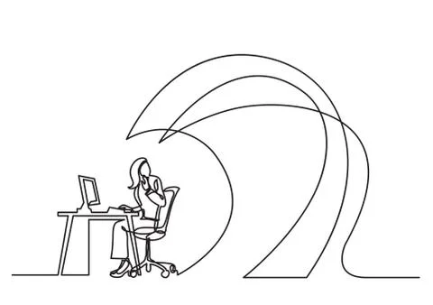 Continuous line drawing of business concept - office worker under waves of wo Stock Illustration