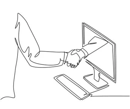 Continuous line drawing of business men shaking hand to deal a project Stock Illustration