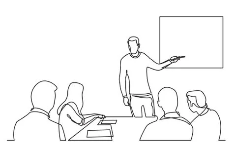 Continuous line drawing of business presentation during team meeting at scree Stock Illustration