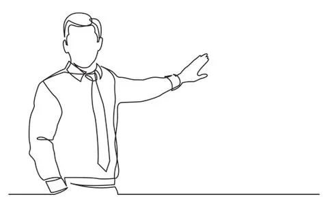 Continuous line drawing of business presentation - business trainer talking Stock Illustration