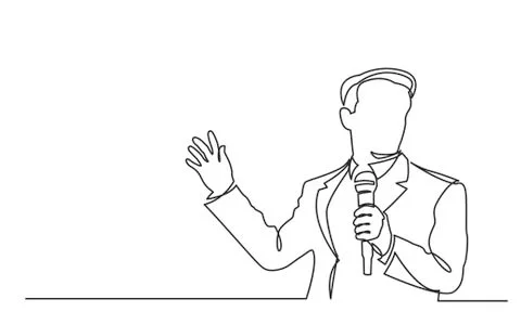 Continuous line drawing of business presentation - business trainer talking w Stock Illustration
