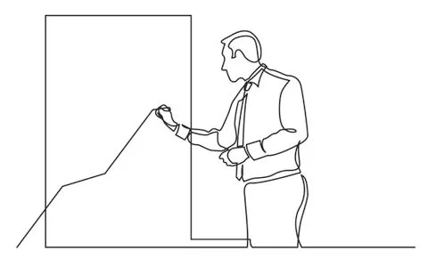 Continuous line drawing of business presentation - businessman drawing increa Stock Illustration