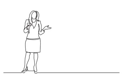 Continuous line drawing of business presentation - woman trainer talking with Stock Illustration