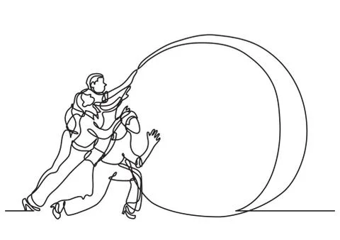 Continuous line drawing of business situation - team efforts Stock Illustration
