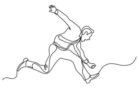 Continuous line drawing of business situation - businessman running wild Stock Illustration