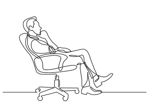 Continuous line drawing of business situation - man sitting in office chair t Stock Illustration