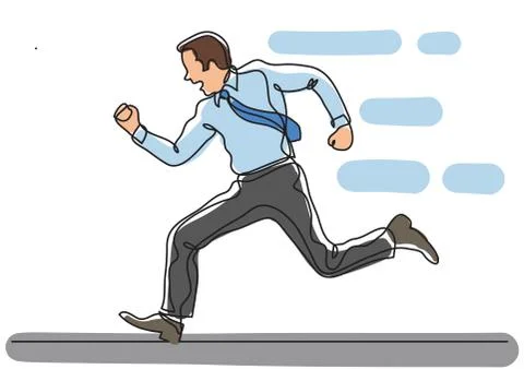 Continuous line drawing of business situation - businessman running fast Stock Illustration