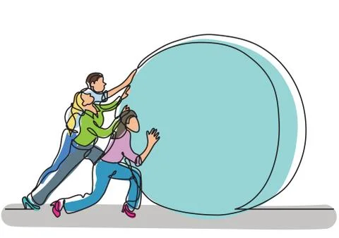 Continuous line drawing of business situation - team efforts Stock Illustration