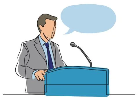 Continuous line drawing of businessman talking before audience Stock Illustration
