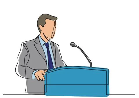 Continuous line drawing of businessman talking before audience Stock Illustration
