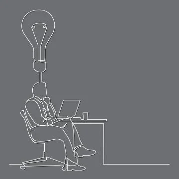 Continuous line drawing of businessman thinking about idea Stock Illustration