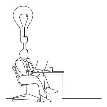 Continuous line drawing of businessman thinking about idea イラスト素材