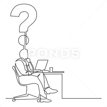 Continuous line drawing of businessman thinking about question Stock Illustration