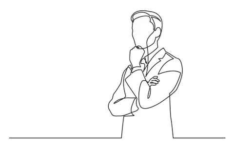 Continuous line drawing of businessman thinking hard 스톡 일러스트