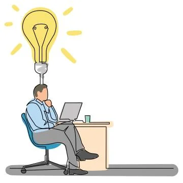 Continuous line drawing of businessman thinking about idea イラスト素材