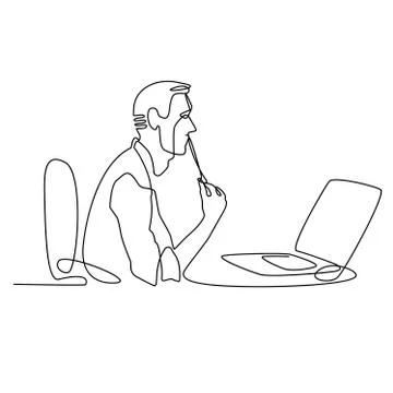 Continuous line drawing of businessman working behind computer Stock Illustration