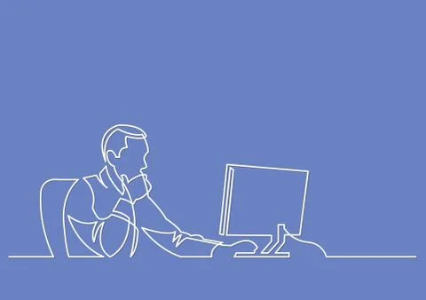 Continuous line drawing of businessman working behind computer Illustrazione stock