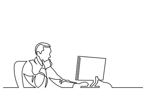 Continuous line drawing of businessman working behind computer Stock Illustration